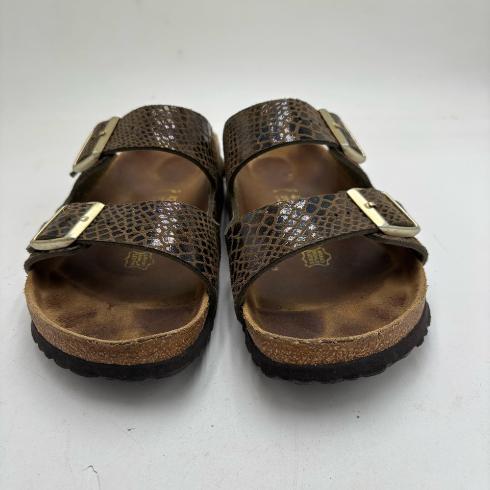 Birkenstock Women’s 42 Arizona Double Strap Birko-Flor Shiny Black Sandals - Picture 7 of 7